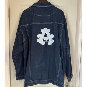 Vintage Y2k Akademiks Denim Jacket Mens 3XL Blue Hip Hop Large Big A Logo